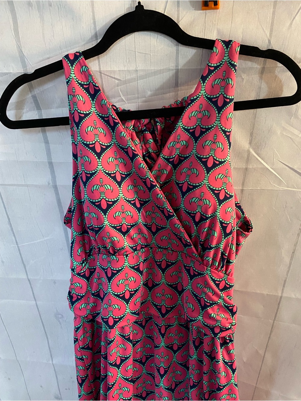 Tracy Negoshian Pink, Teal & Navy Printed Sleeveless Dress